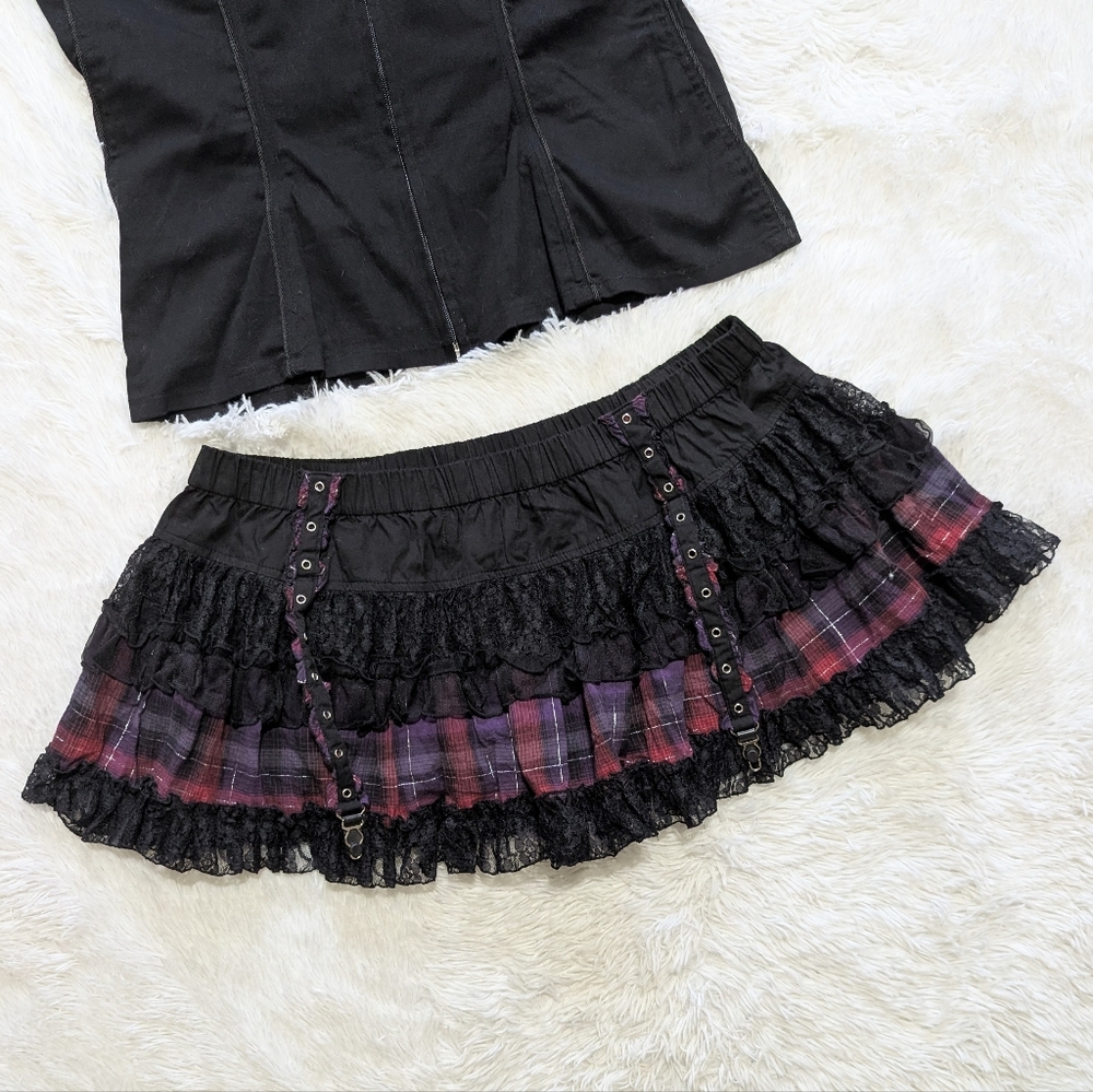 Y2K Vintage Tripp NYC 2 Piece Lace Up Corset & Garter Skirt Plaid Set XL/XXL - Picture 9 of 16